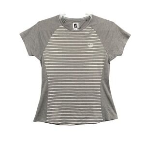 FootJoy Golf Polo Shirt Striped Athletic‎ Short Sleeve Top Gray White M